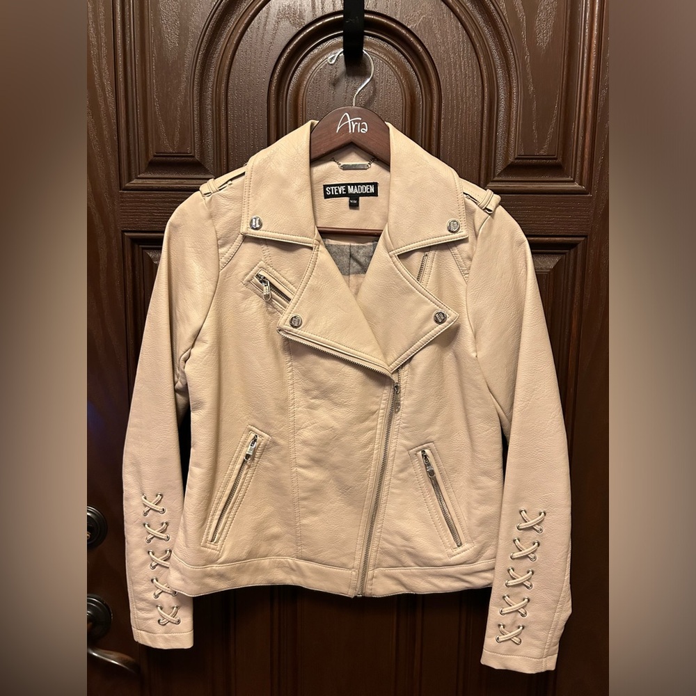 Steve Madden Faux Leather Biker Jacket Size M-Worn Only Once-See All Photos🩷